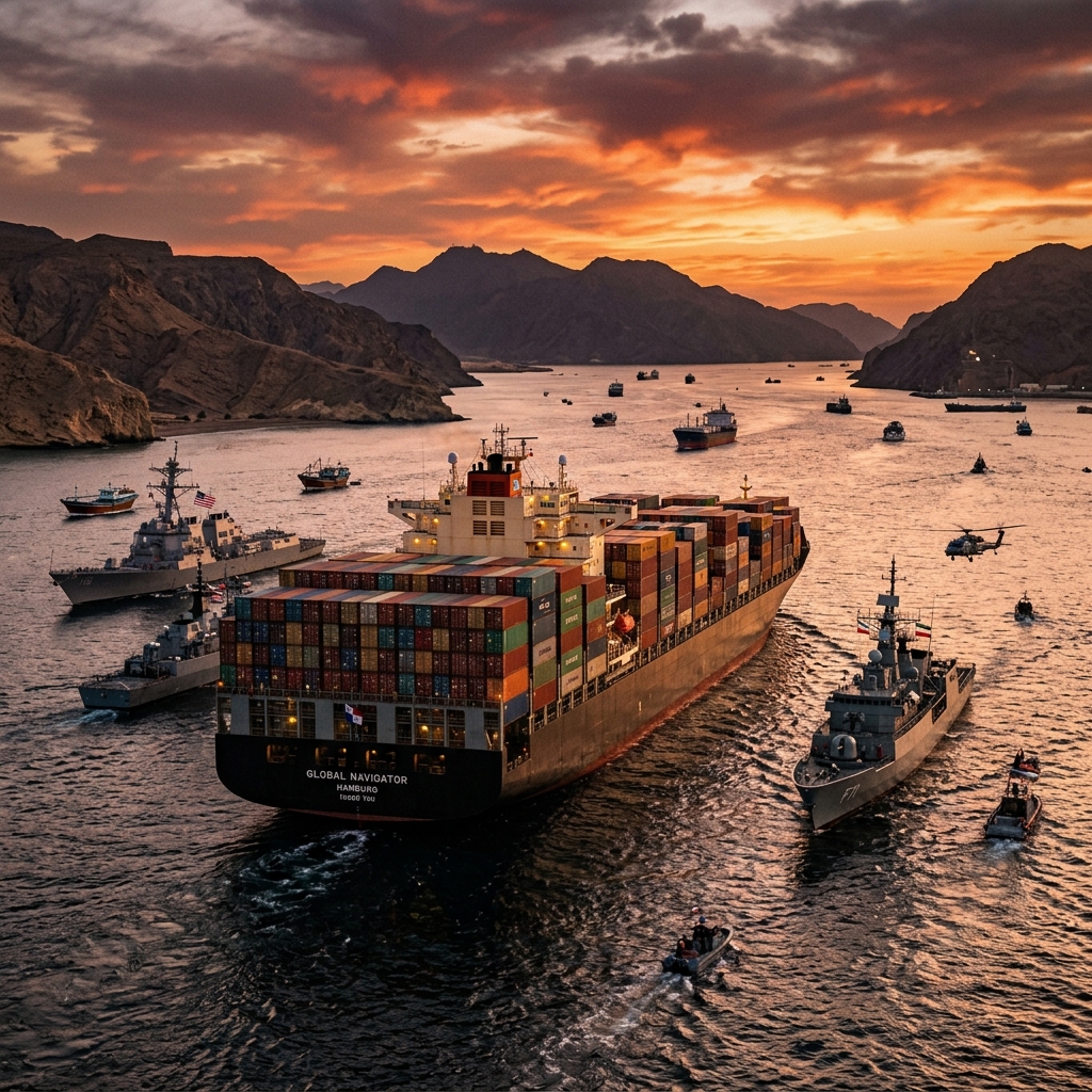 Navire porte-conteneurs dans le détroit d'Hormuz